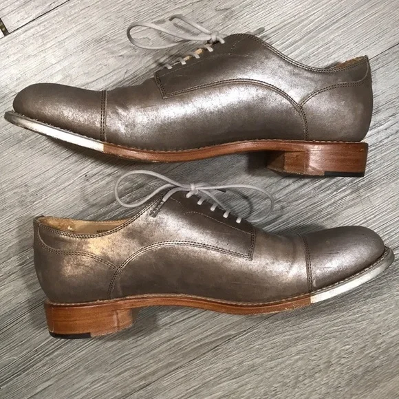 The Office of Angela Scott Ms. Baker Oxfords in Silver Overlay Tan Leather